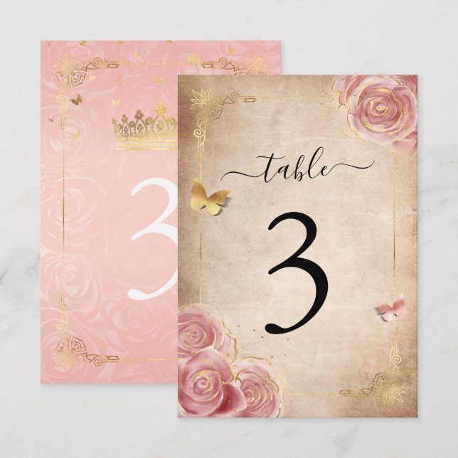 Blush Pink Rose Gold Table Number Cards  (Front/Back)