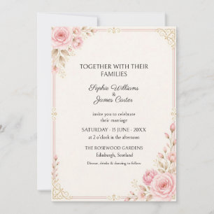 Blush Pink Rose Gold Vintage Wedding Invitation