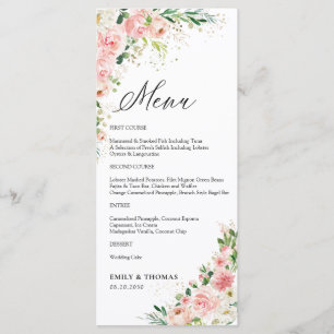 Blush Pink Rose Gold Wedding Ceremony Menu