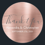 Blush Pink | Rose Gold Wedding Favour Thank You Classic Round Sticker<br><div class="desc">Blush Pink | Pink Rose Gold Wedding Seal Favour Thank You Sticker. This sticker can be customised to include your name and wedding date and be used to seal your wedding invitations or favour bags. This rose gold wedding seal sticker is part of the rose gold wedding collection. Please contact...</div>