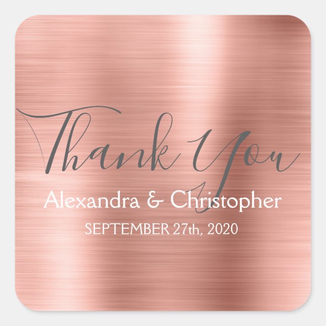 Blush Pink | Rose Gold Wedding Favour Thank You Square Sticker (Front)