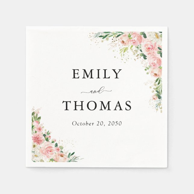 Blush Pink Rose Gold Wedding Napkins (Front)