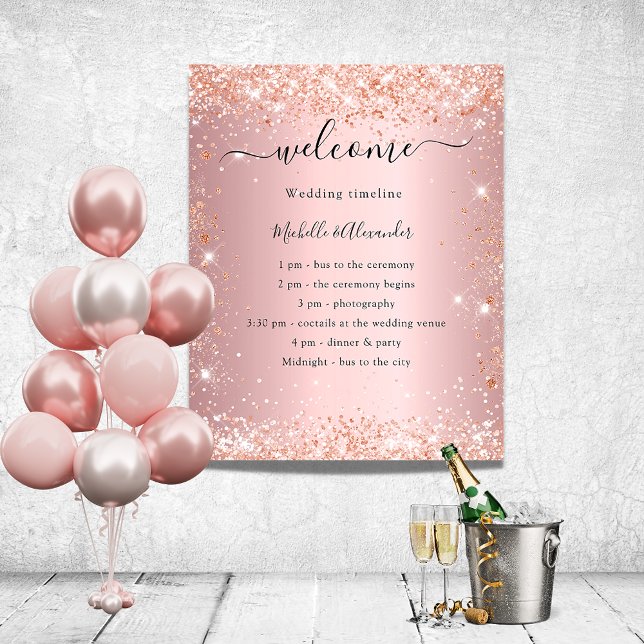 Blush pink rose gold wedding program poster (Creator Uploaded)