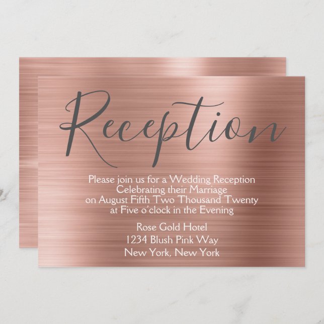 Blush Pink Rose Gold Wedding Reception Invitation (Front/Back)