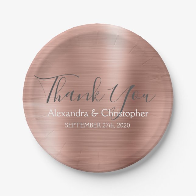 Blush Pink Rose Gold Wedding Thank You Paper Plate (Front)