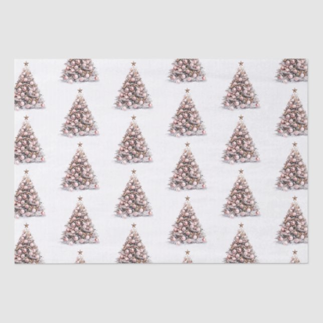 Blush Pink Rose Gold White Christmas Trees Tissue Paper (Front)