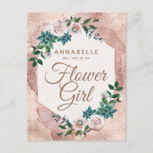 Blush Pink Rose Gold Will You Be My Flower Girl Invitation