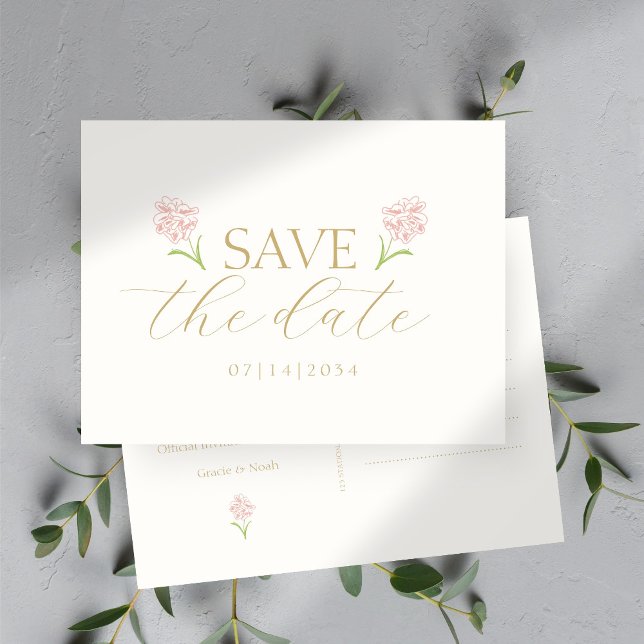 Blush Pink Rose & Ivory Wedding Save the Date  Postcard (Creator Uploaded)
