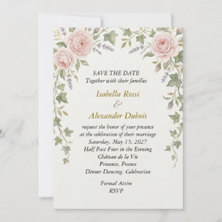 Blush Pink Rose Ivy Floral Wedding Save The Date C Invitation