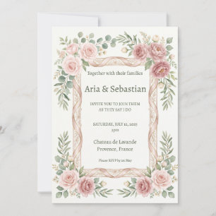 Blush Pink Rose Lace Frame Wedding Invitation