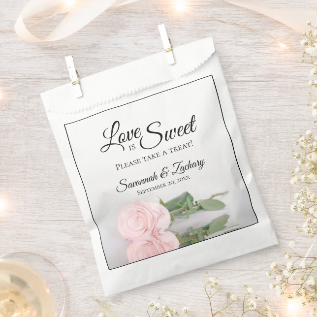 Blush Pink Rose Love is Sweet Take a Treat Wedding Favour Bag (Clipped)