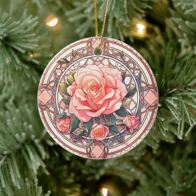 Blush Pink Rose Memorial  Ceramic Ornament (Tree)