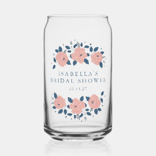 Blush Pink Rose Navy Personalised Bridal Shower Can Glass