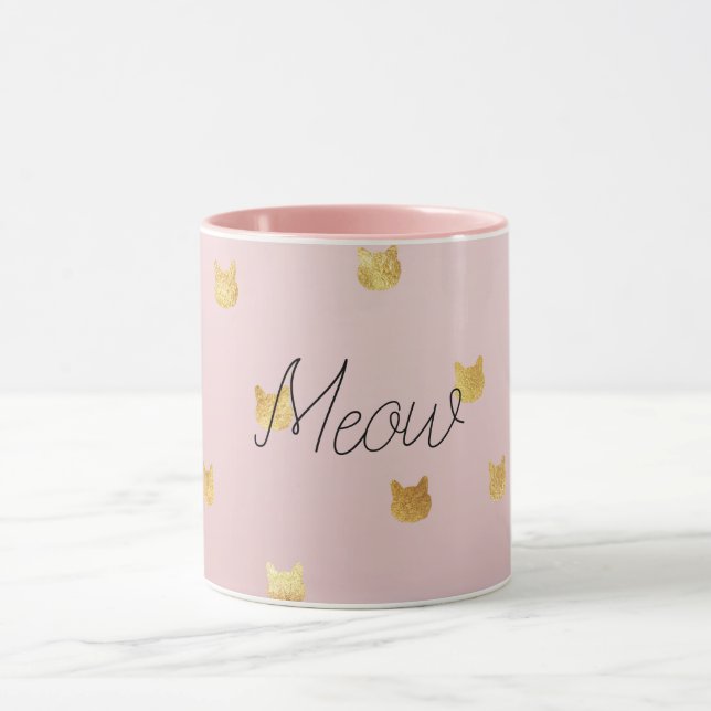 Blush Pink Rose Ombre Gold Cats Mug (Center)