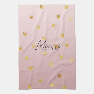 Blush Pink Rose Ombre Gold Cats Tea Towel