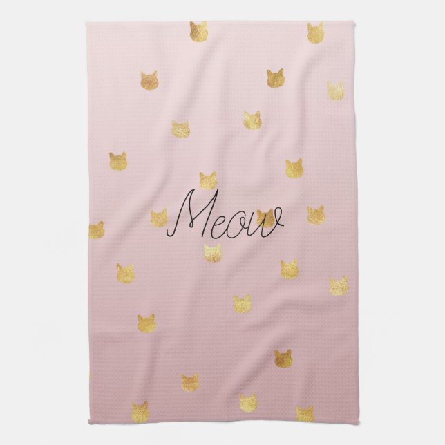 Blush Pink Rose Ombre Gold Cats Tea Towel (Vertical)