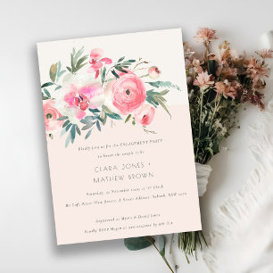 Blush Pink Rose Orchid Watercolor Flora Engagement Invitation