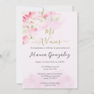 Blush pink rose quinceañera invitation