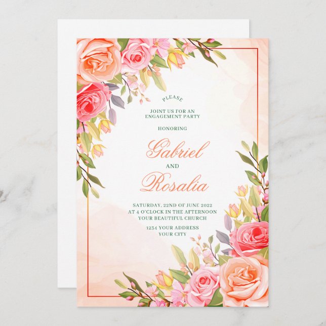Blush Pink Rose Rustic Floral Wedding Invitation (Front/Back)