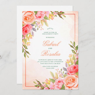Blush Pink Rose Rustic Floral Wedding Invitation