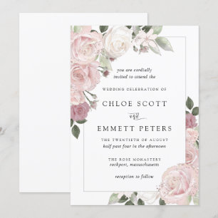 Blush Pink Rose Rustic Floral Wedding Invitation