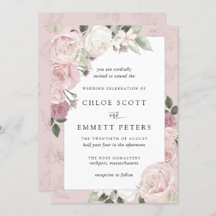 Blush Pink Rose Rustic Floral Wedding Invitation