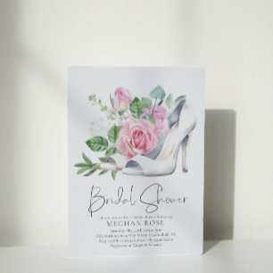 Blush Pink Rose Satin High Heels Bridal Shower Invitation