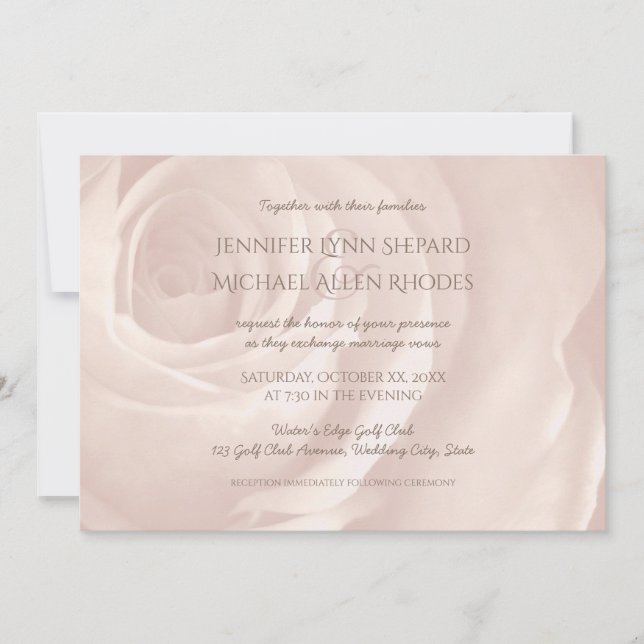blush pink rose simple elegant wedding invitation (Front)