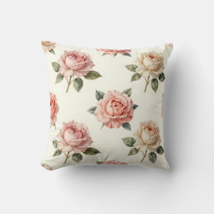 Blush Pink Rose Vintage Floral Pattern Cushion