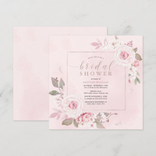 Blush Pink Rose Watercolor Floral Bridal Shower Invitation