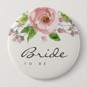 BLUSH PINK ROSE WATERCOLOR FLORAL BRIDE TO BE 10 CM ROUND BADGE