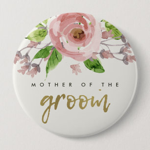 BLUSH PINK ROSE WATERCOLOR FLORAL MOTHER OF GROOM 10 CM ROUND BADGE