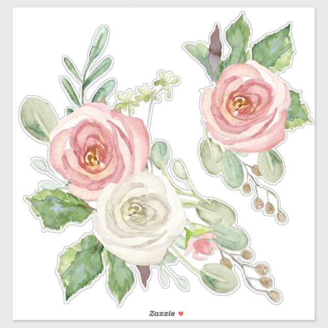 Blush Pink Rose Watercolor Floral w Foliage (Sheet)