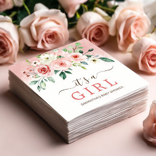 Blush Pink Rose Watercolor Girl Baby Shower Napkin