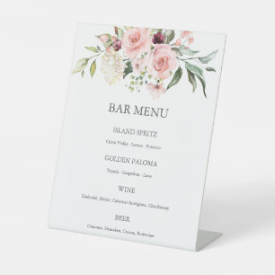 Blush Pink Rose Watercolor Wedding Bar Menu Sign
