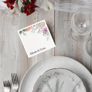 Blush Pink Rose Wedding Cocktail Napkin