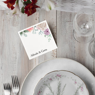 Blush Pink Rose Wedding Cocktail Napkin