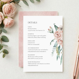 Blush Pink Rose Wedding Details Enclosure Card