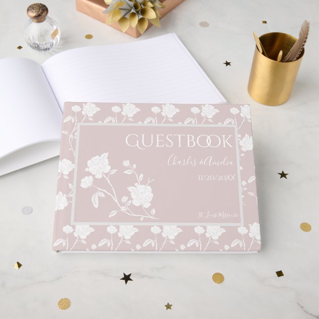 Blush Pink Rose Wedding Guest Book (Front Open)