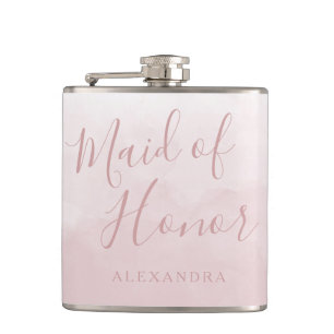 Blush Pink Rose Wedding Maid of Honour Gift Hip Flask
