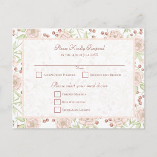 Blush Pink Rose Wedding Vintage RSVP Holiday Postcard