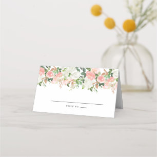 Blush Pink Rose White Floral Place Card