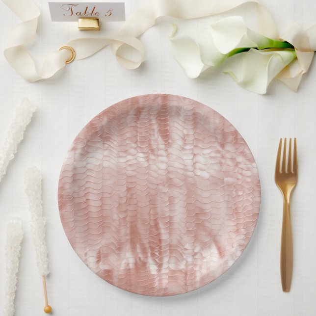 Blush Pink Rose White Shell Paper Plate (Wedding)
