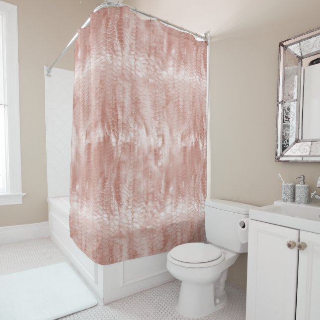 Blush Pink Rose White Shell Shower Curtain (In Situ)