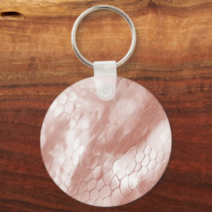 Blush Pink Rose White Snake Skin Key Ring