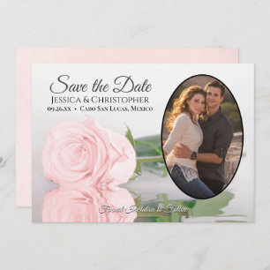 Blush Pink Rose with Oval Photo Romantic Wedding Save The Date