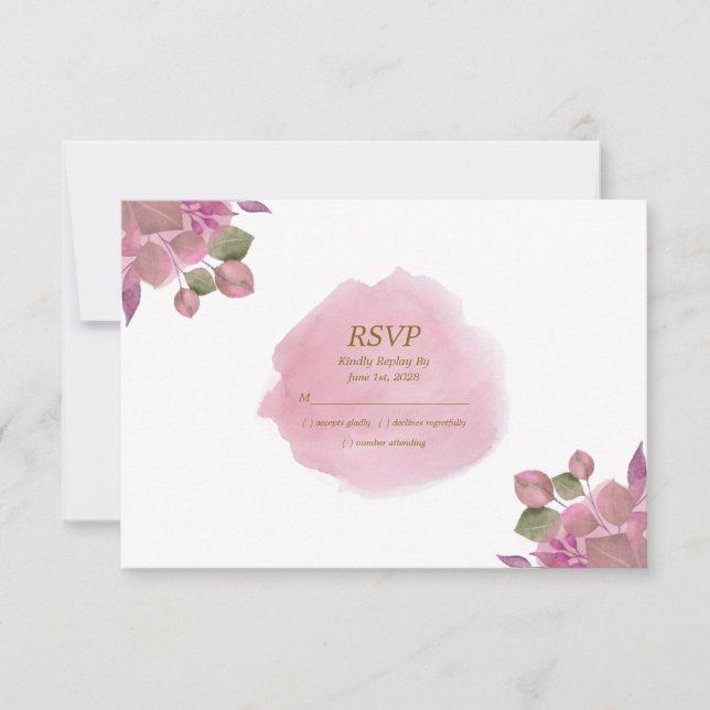 Blush Pink Rosebud Floral Modern Elegant Wedding RSVP Card (Front)