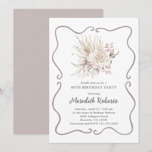 Blush Pink Roses 40th Birthday Party Invitation