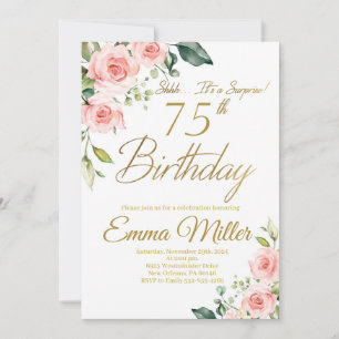 Blush Pink Roses 75th Birthday Party Invitation