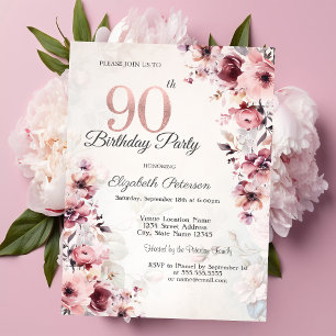 Blush Pink Roses 90th Birthday  Invitation